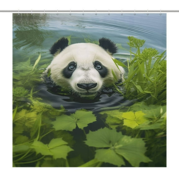 Funny Cute Panda Waterproof Polyester Quick-Drying Shower Curtain for Bathroom with 12 Hooks