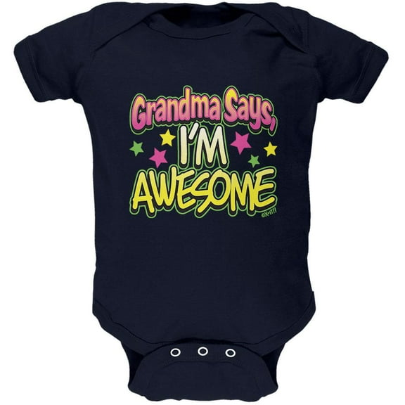 Grandma Says I'm Awesome Soft Baby One Piece Navy 24 Month