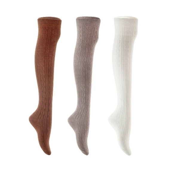 Lian LifeStyle Women's 3 Pair Adorable Comfortable Soft Thigh High Over Knee High Cotton Socks Size 6-9 L1024 Coffee,Dark Grey,White