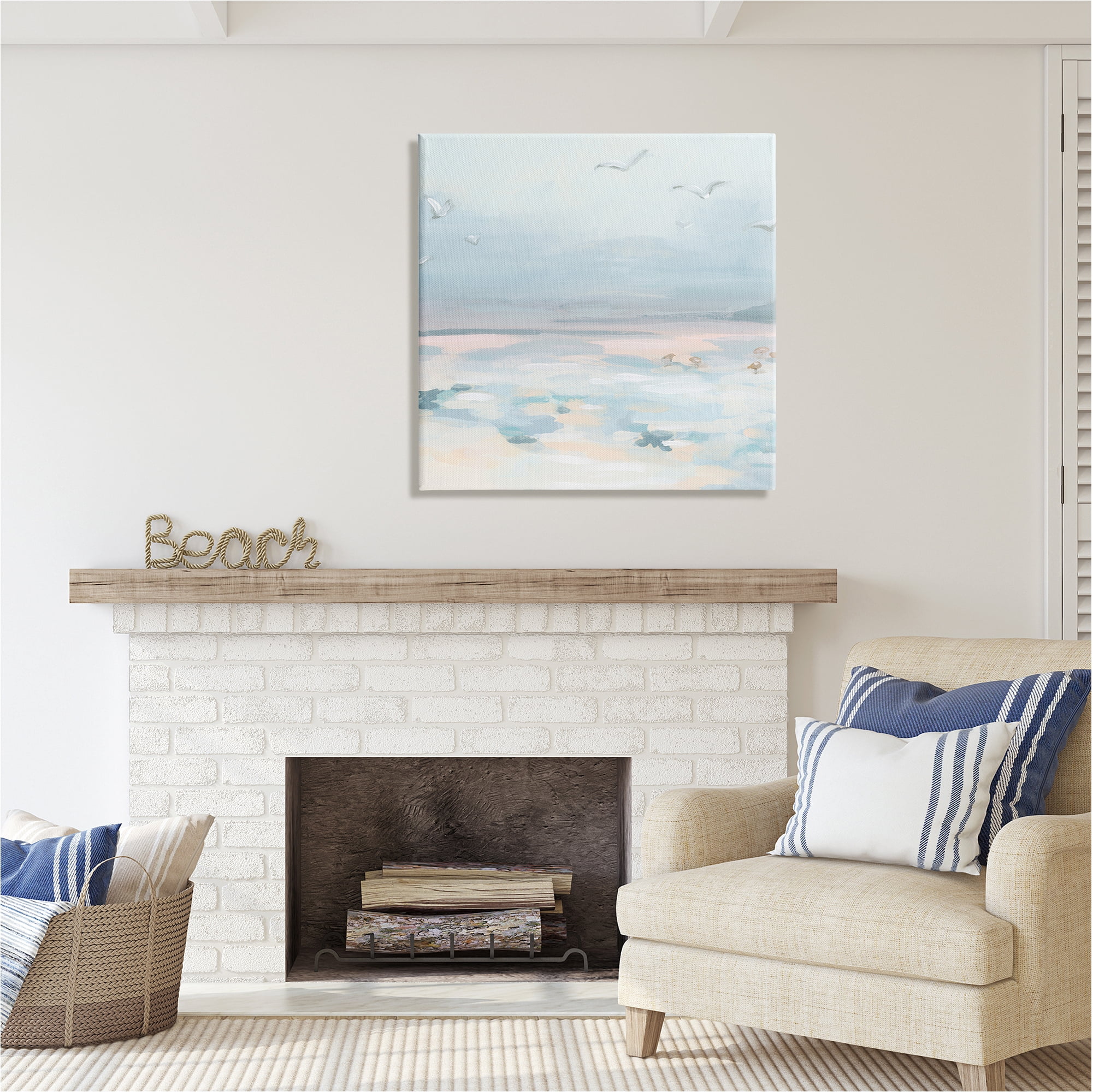 Stupell Industries Pastel Coastal Landscape Animals & Insects Painting Gallery Wrapped Canvas Art Print Wall Art, 30 x 30