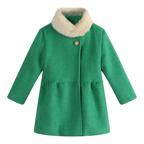 Richie House Little Girls Turquoise Faux Fur Collar Woven Jacket 4
