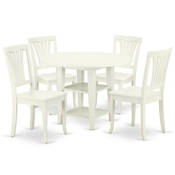 East West Furniture Sudbury 5-piece Wood Dining Table Set in Linen White