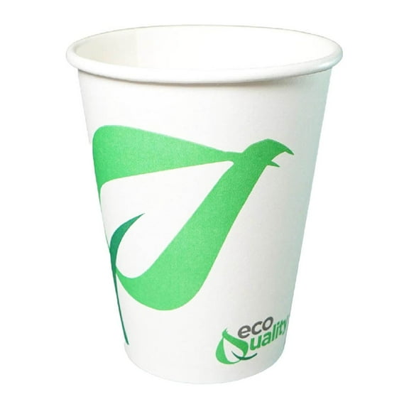12oz Disposable Compostable White Paper Coffee Cups Green Leaf