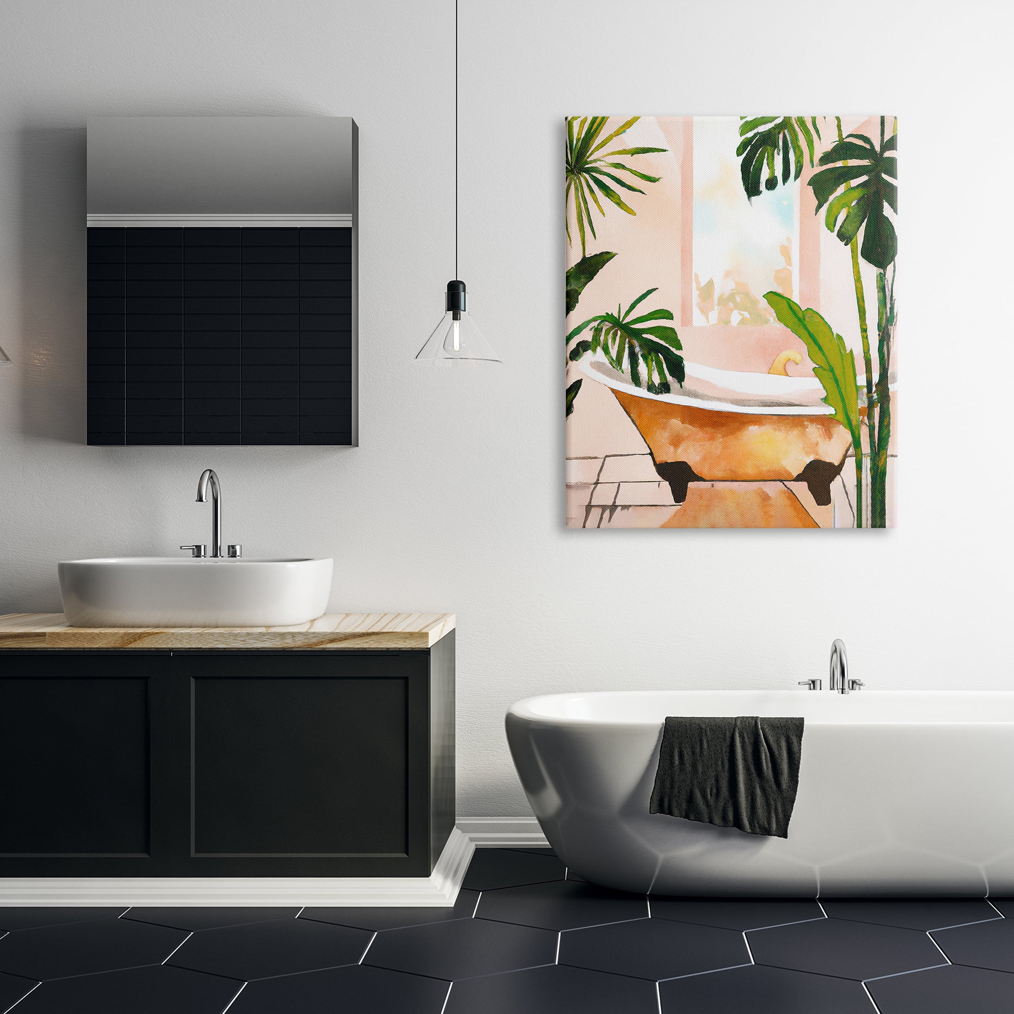 Stupell Industries Tropical Plants & Bathtub Botanical & Floral Painting Gallery Wrapped Canvas Art Print Wall Art, 36 x 48