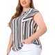 thumbnail image 2 of Women's Plus Size Blouse Keyhole Neck Cap Sleeve Stripe Top Navy 4X, 2 of 6