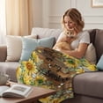thumbnail image 4 of Sunflowers Fleece Throw Blanket Country Watercolor Summer Floral Bee Brown Wood Grain Ultra Soft Fuzzy Cozy Flannel Throw Blanket for Couch Sofa Bed Car Travel, Ideal Gifts 40x50 Inches, 4 of 9