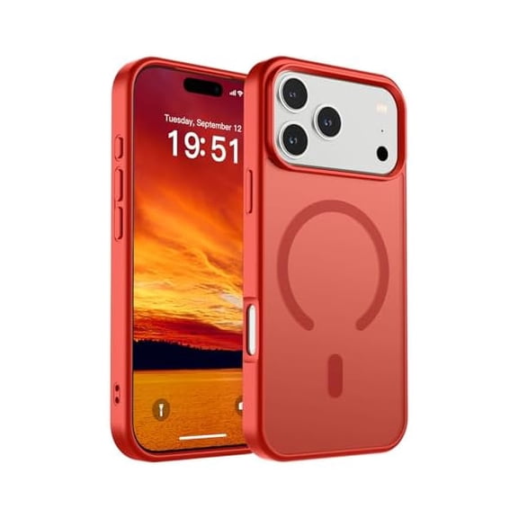 ZHU997 Magnetic for iPhone 17 Pro Max Case (Compatible with MagSafe)(Military Grade Drop Protection) Translucent Matte Shockproof with Anti-Fingerprint Phone Cover 2025,Red