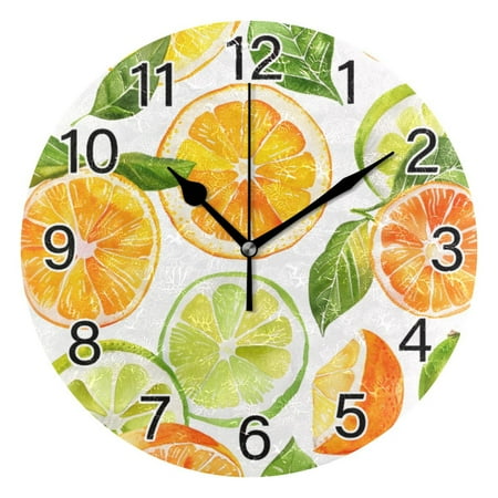 Ryvnso Lemons and Oranges Wall Clock Non Ticking Silent Kitchen Clock Battery Operated Clocks 10 inch