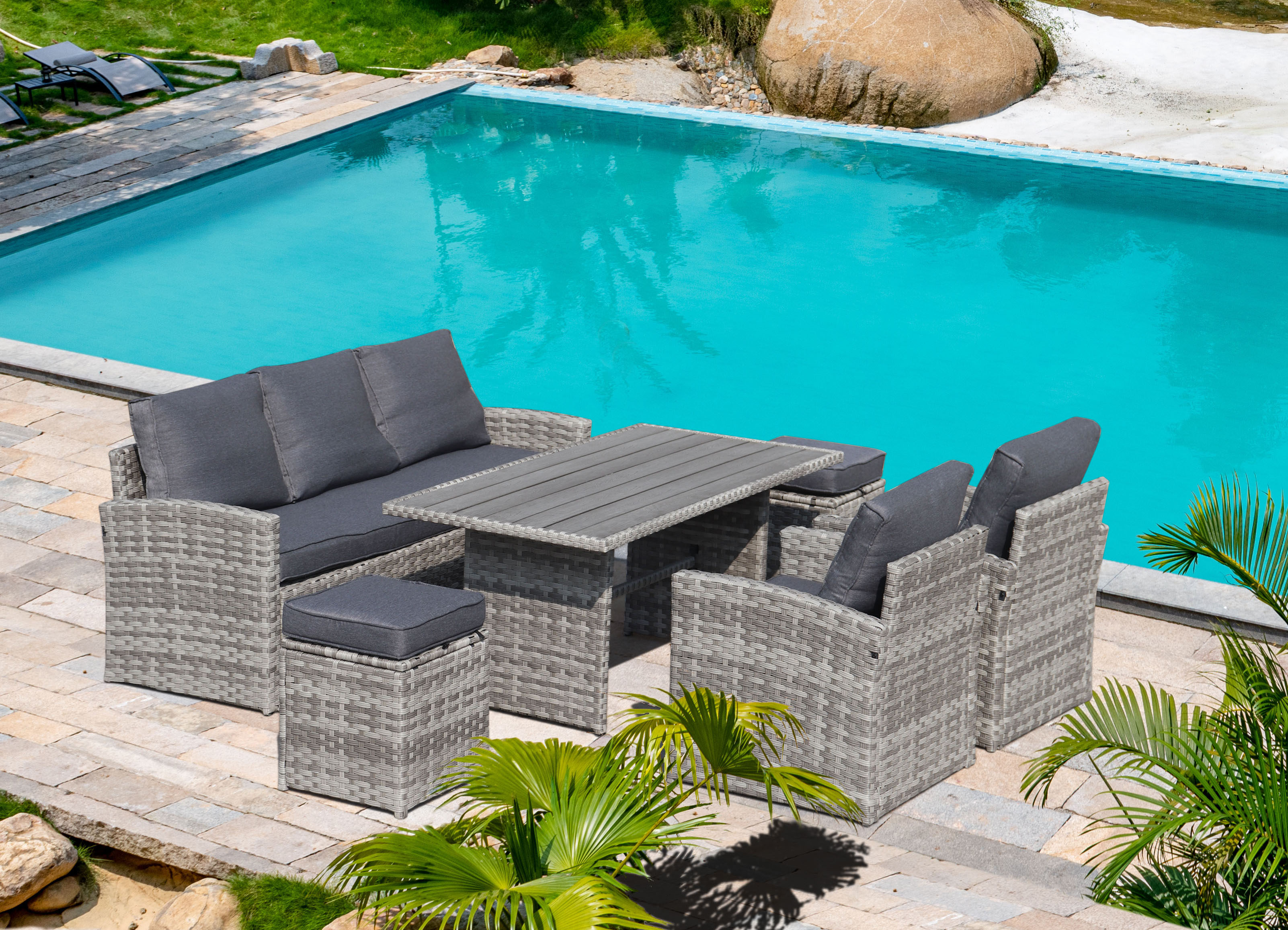 Patio Wicker Sofa Sets, 6 Piece Sectional Furniture Set with Dining Table, All Weather Rattan Furniture Set, Outdoor Conversation Chairs Set with Cushions, for Poolside, Backyard, Deck, D8177 - image 1 of 12