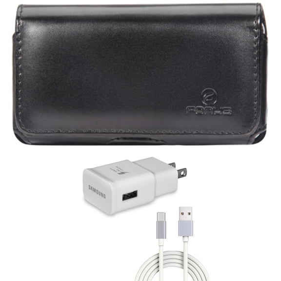 Fast Home Charger & Case Belt Clip for Samsung Galaxy S22,S21,S20 - Type-C 6ft USB-C Cable   Leather Swivel Holster Combo