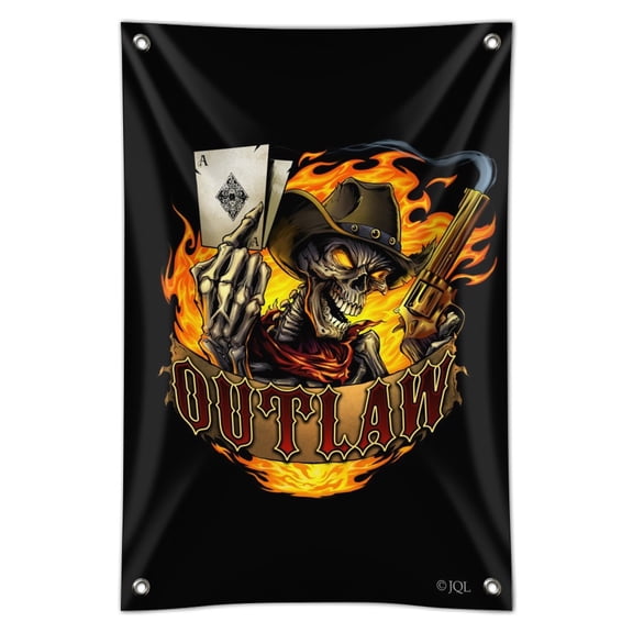 Outlaw Skeleton Card Player Cowboy Western Home Business Office Sign