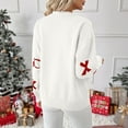 thumbnail image 6 of Uootdi Christmas Women's Bow Graphic Sweater Crew Neck Long Sleeve Knit Pullover Trendy Fall Winter Top Soft Cozy Casual Jumper Cute Ribbon Print Sweater for Daily Outfits, 6 of 8