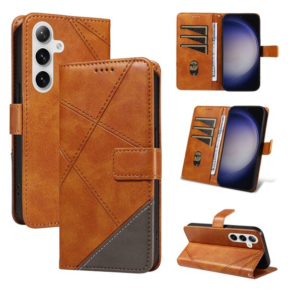 Flip Wallet Case for Samsung Galaxy S24 FE, PU Leather Magnetic Folio Cover with Card Holder, Kickstand - TPU Shockproof Durable Protective Phone Case, for Samsung Galaxy S24 FE, Brown