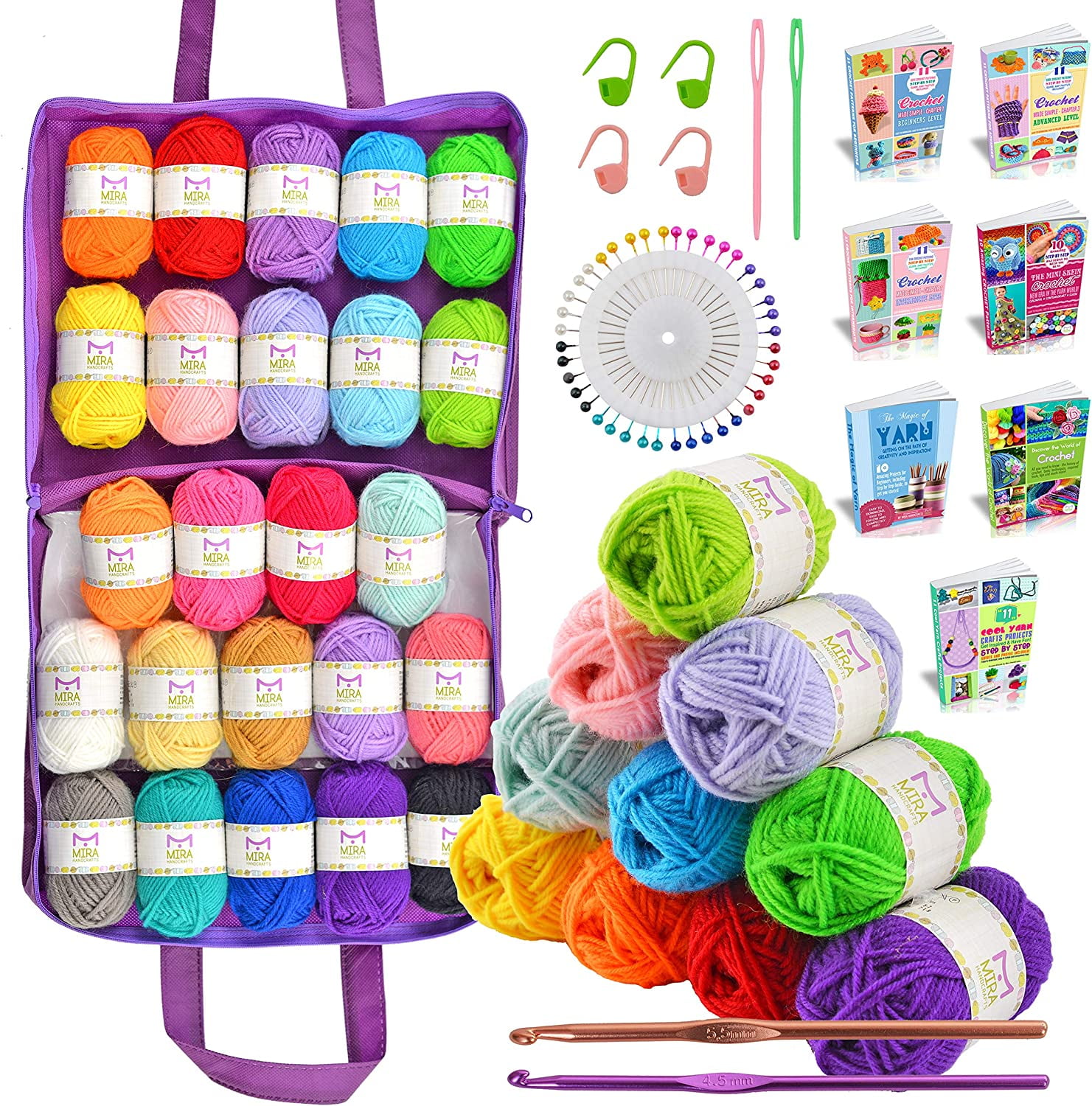 Timtin 24 Pack 10g Crocheting Yarn Acrylic Yarn Skeins Total of 525 Yards  Multicolor Yarn Knitting Kits Soft Yarn Crocheting Supplies Yarn and  Needles