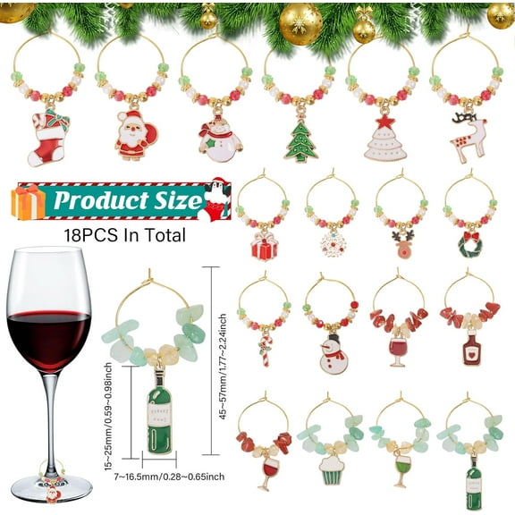 1set 18pcs Christmas Theme Alloy Enamel Wine Glass Brass Green Aventurine & Citrine Wine Glass Mixed color 45~57mm