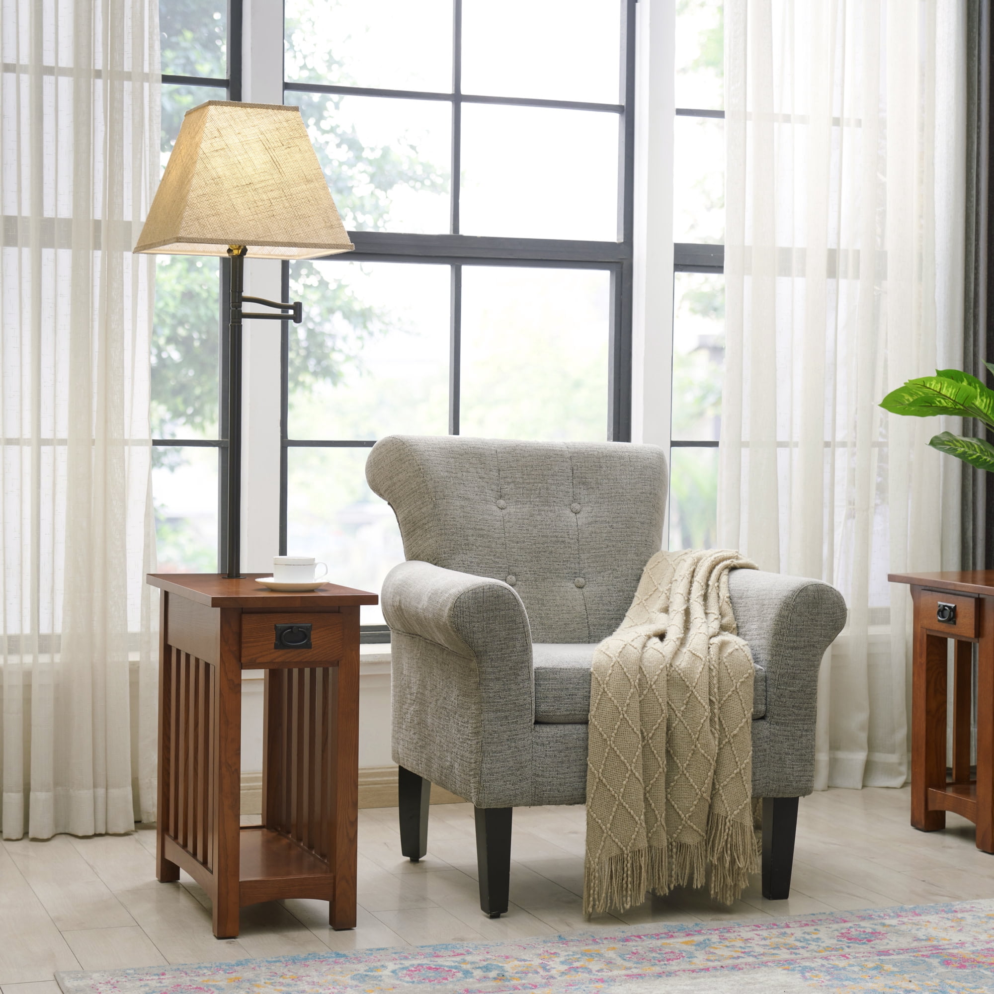 Leick Home 10028 Mission Lamp Table, Made with Solid Wood, End Table for Living Room, Bedroom, and Home Office, Medium Oak Finish