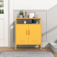thumbnail image 4 of Accent Cabinet Locker, Multipurpose Storage Cabinet with Power Strip & USB Ports, Lockable 2-Door Design Glass + Metal, 3-Tier Organizer with Adjustable Shelves, for Home, Office, Yellow, 4 of 7