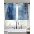 thumbnail image 2 of Abstract Blue Art Sheer Curtains 45 inches Long 2 Panels Set Retro Gradient Blue Watercolor Tiers Sheers Rod Pocket Small Window Short Curtains for Kitchen Cafe, Each 52" W x 45" L, 2 of 7