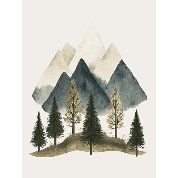 Mountain and Forest Watercolor Canvas Print， Perfect for Living Room， Bedroom， Office， Hallway， and Bathroom Decoration.