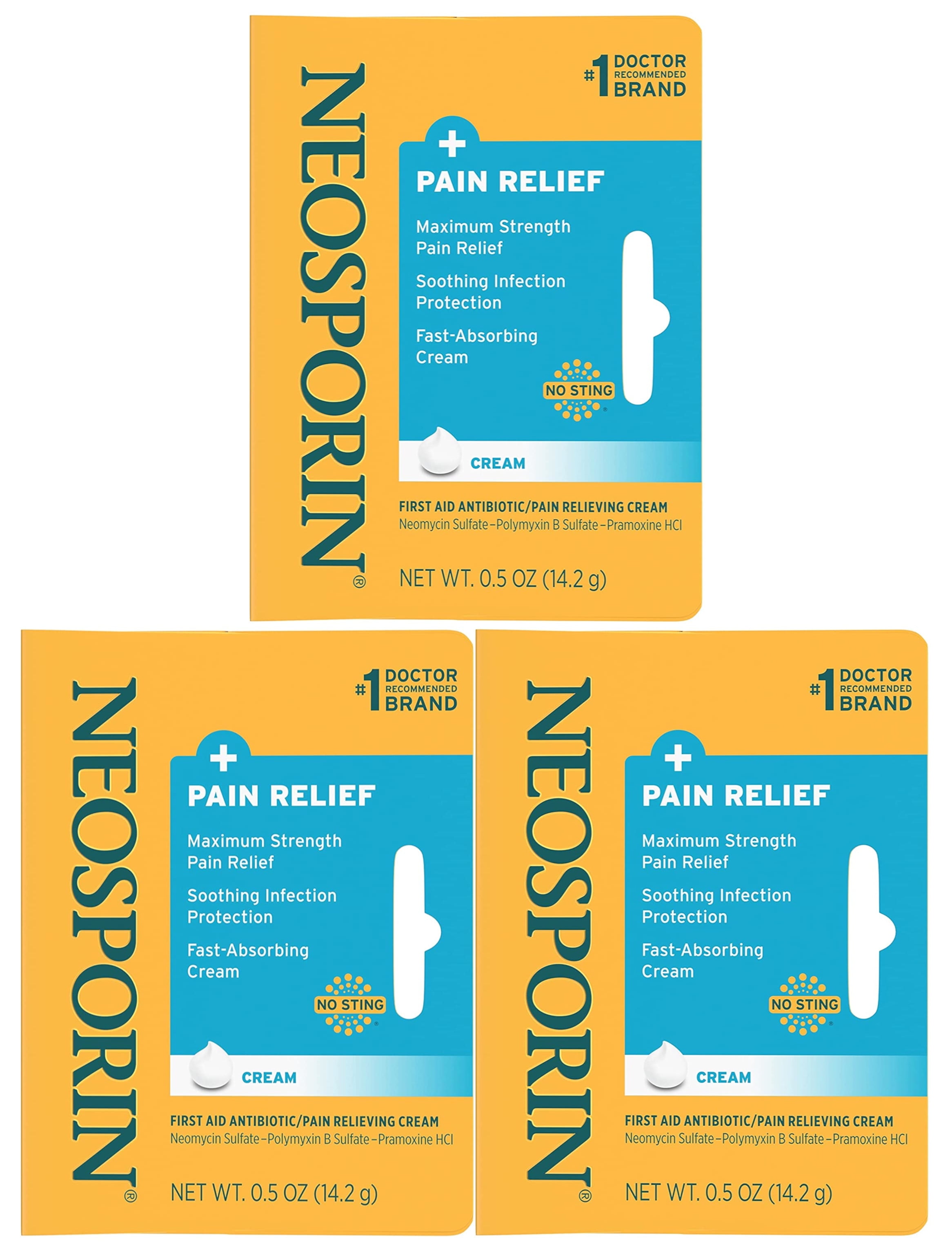 3 Pack Neosporin Maximum Strength Antibiotic + Pain Relief Cream 0.5oz Each