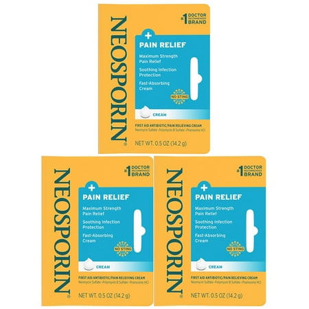 Neosporin Plus Pain Relief Cream 0.5 Oz (3 Pack)