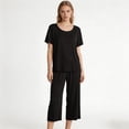 thumbnail image 2 of Uaswgudfs Women's 2-Piece Ruffled Edge Short Sleeve Top & Capri Pants Pajama Set Casual Loungewear Sleepwear Blue 2XL, 2 of 6