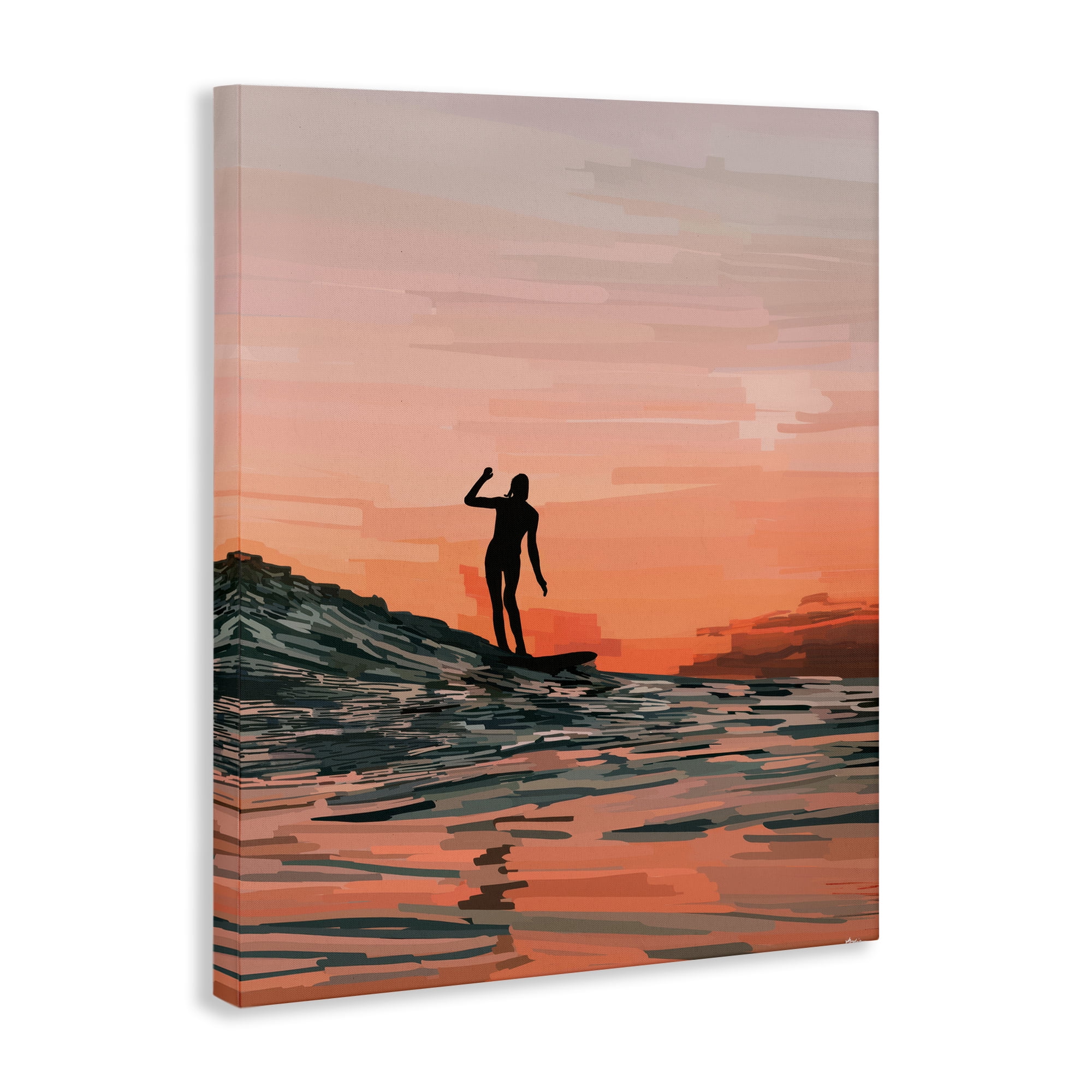 Stupell Industries Woman Surfing at Sunset Nautical & Beach Painting Wrapped Canvas Art Print Wall Art, 30 x 40