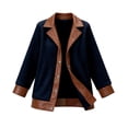 thumbnail image 4 of TEAJOPSUU Women's Fuzzy Fleece Shearling Jacket Faux Leather PU Trim Lapel Collar Button Front Mid Length Warm Fall Winter Coat Navy, 4 of 8