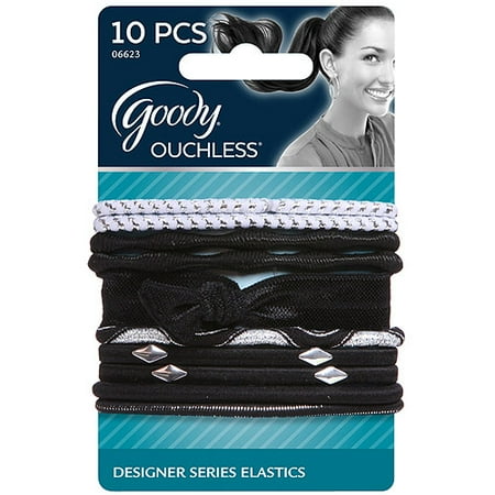 Goody Ouchless Designer Series Elastics, Bold Black, 10 count