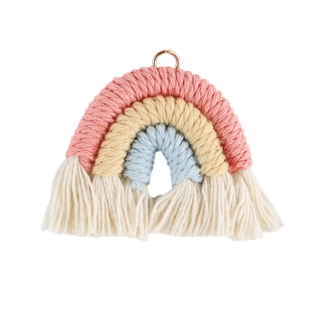 Llavero con colgante de borlas de arcoíris, 5 piezas, colgante decorativo, bohemio, joyería de moda, algodón tejido a mano, adornos de flecos coloridos