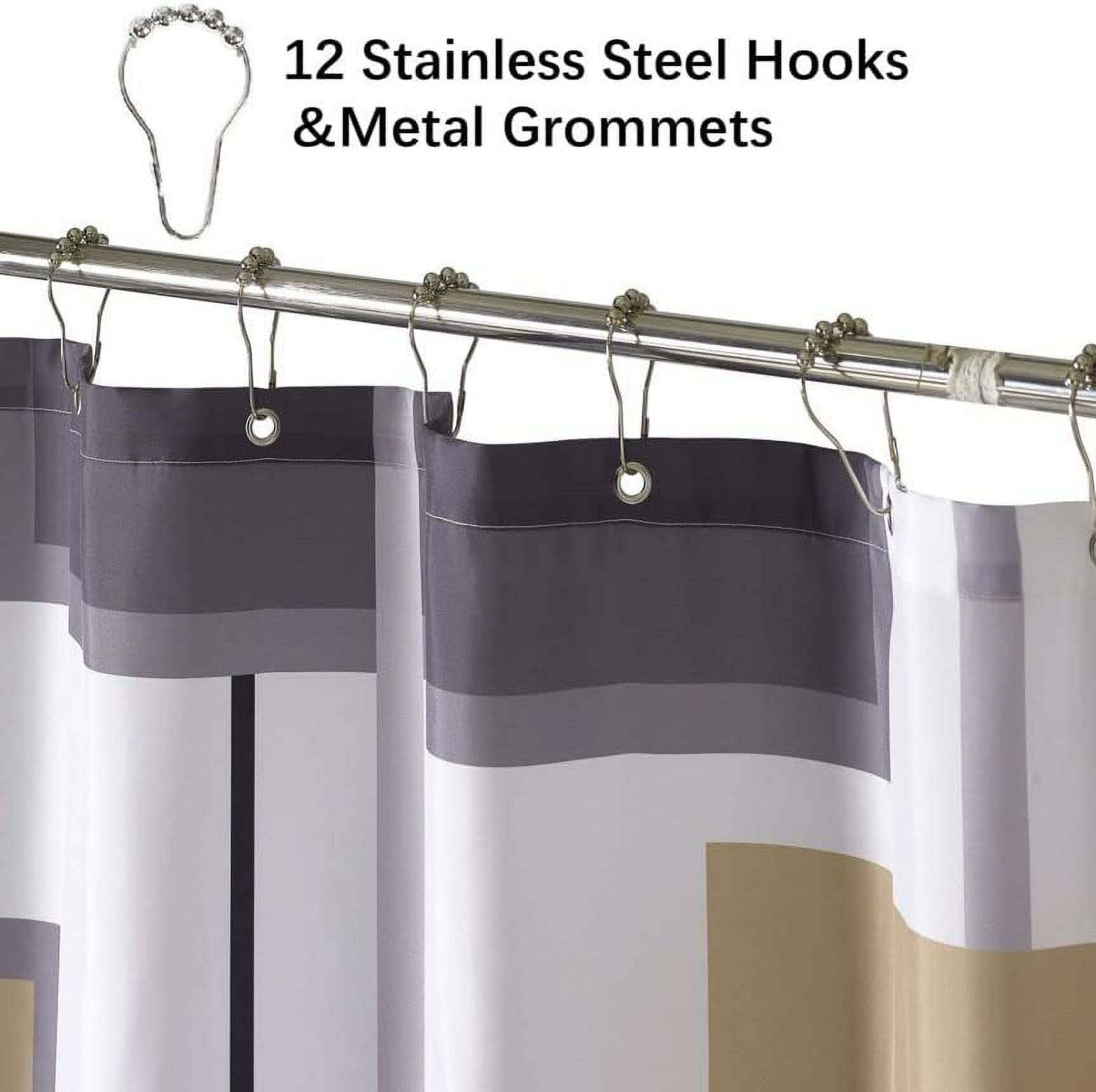 YOSTV Gold Black Modern Geometric Shower Curtain, Gold Black White Waterproof Shower Curtain Set for Bathroom Restroom with 12 Metal Hooks, 72 x 72 inch