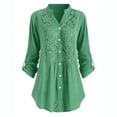 thumbnail image 6 of fheaev Womens Plus Size Lace Trim Tunic Tops V Neck Button Down Roll Up Sleeve Casual Office Work Blouse for Leggings, 6 of 6