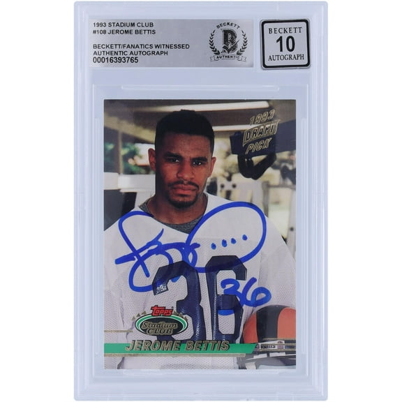 Jerome Bettis Los Angeles Rams Autographed 1993 Topps Stadium Club #108 Beckett Fanatics Witnessed Authenticated 10 Rookie Card - Fanatics Authentic Certified