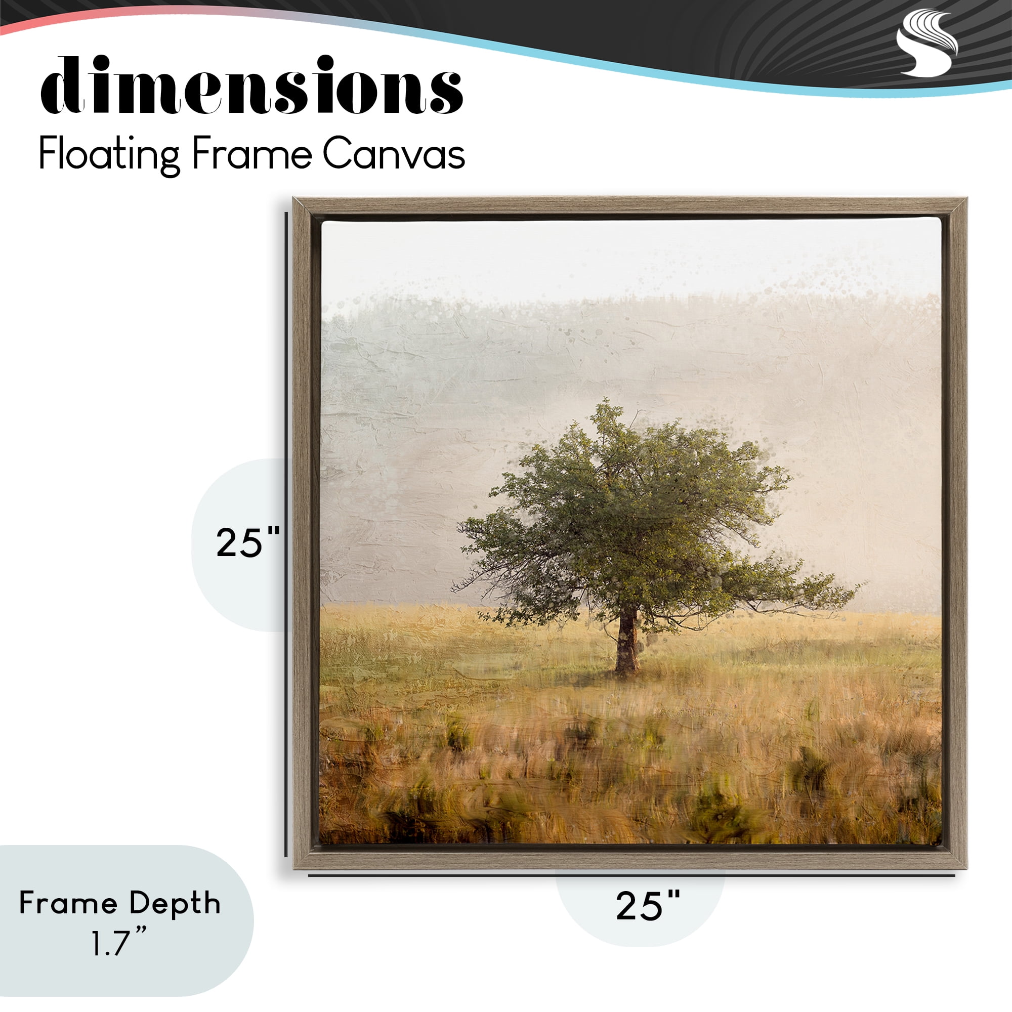 Stupell Industries Tree Alone in Golden Field Brown Framed Floater Canvas Wall Art, design by Anne Bailey