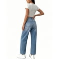 thumbnail image 4 of Zulora Women's High Waist Wide Leg Jeans Cuffed Hem Denim Pants Vintage Casual Straight Trousers for Spring Summer, 4 of 6