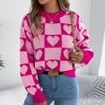thumbnail image 7 of Women Valentines Day Sweater Crew Neck Cute Heart Sweaters Long Sleeve Casual Ribbed Knit Pullover Top Hot Pink, S, 7 of 7