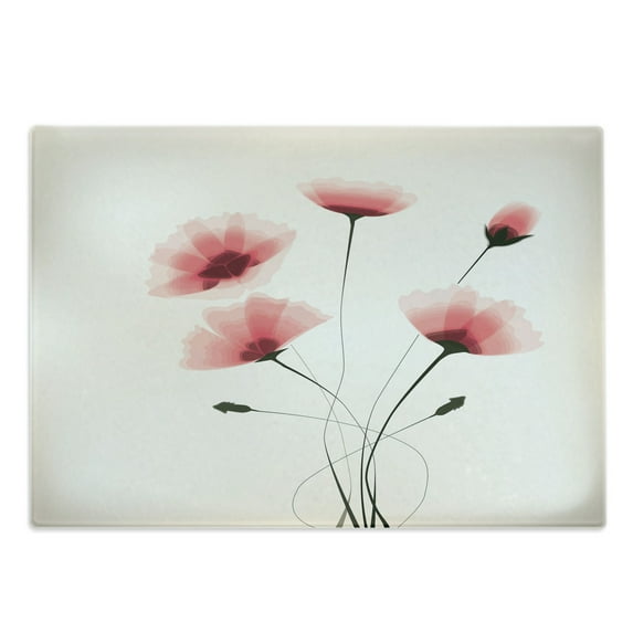 Abstract Cutting Board, Pure Romantic Cool Simple Natural Flower with Blossoms Art Print, Decorative Tempered Glass Cutting and Serving Board, Large Size, Pink Green and White, by Ambesonne