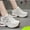 Beige, variant on Women's White Platform Sneakers with Lift - Breathable Low-Top Dad Shoes, Round Toe & Brogue Collar/ Sole, Cushioning - - Casual Elevator Sneakes for Height Increase (Petite Friendly), Women Shoes