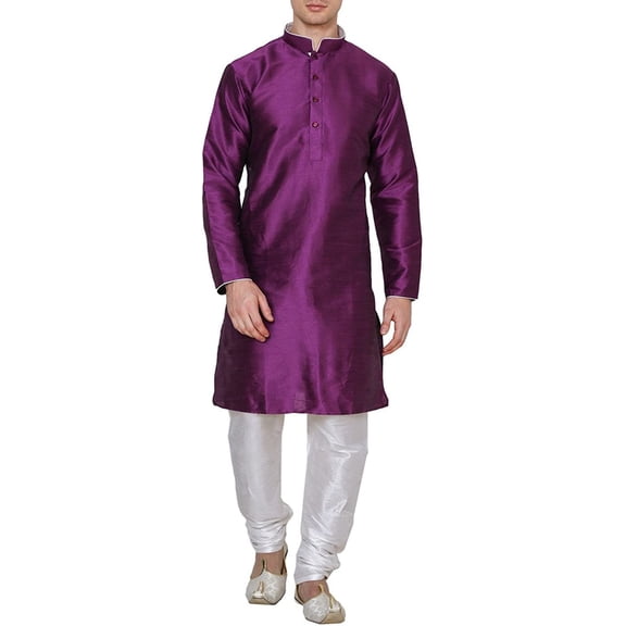Royal Kurta Men's Silk Blend Kurta Churidar Set, purple