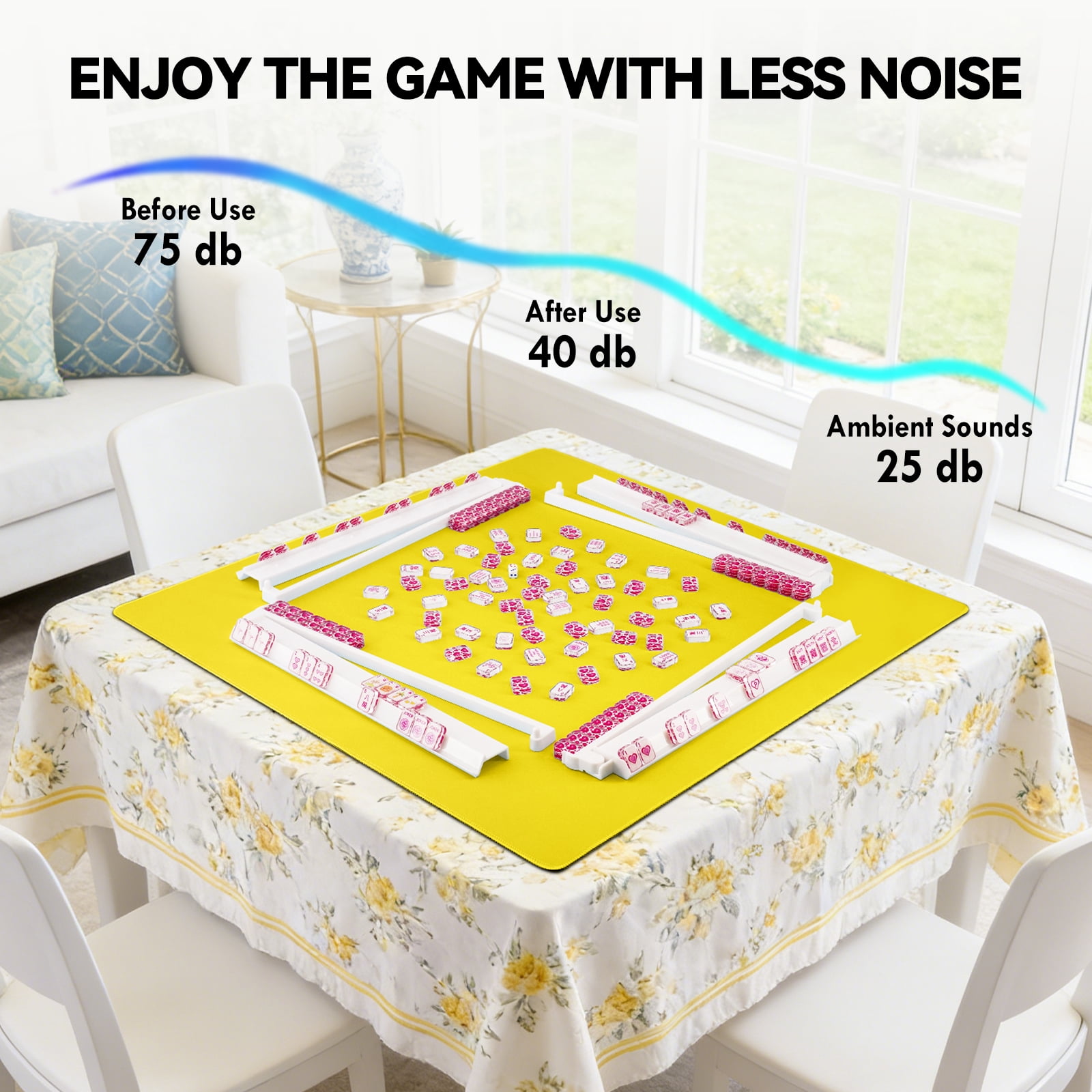 AzulHome Anti-Slip & Noise Reducing Mahjong Table Cover - Multi-Game Mat for Poker, Cards, Dominoes with Carry Bag (Yellow)