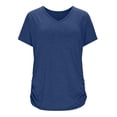 thumbnail image 5 of Women Short Sleeve Solid Color T Shirts Basic V Neck Tops with Side Shirring Shirt Spring Fashion Tunic Tees, 5 of 9