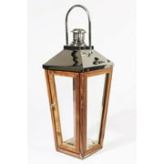 Kaemingk 28.5" Beach Day Over-Sized Modern Stainless Steel and Sheesham Wooden Pillar Candle Lantern