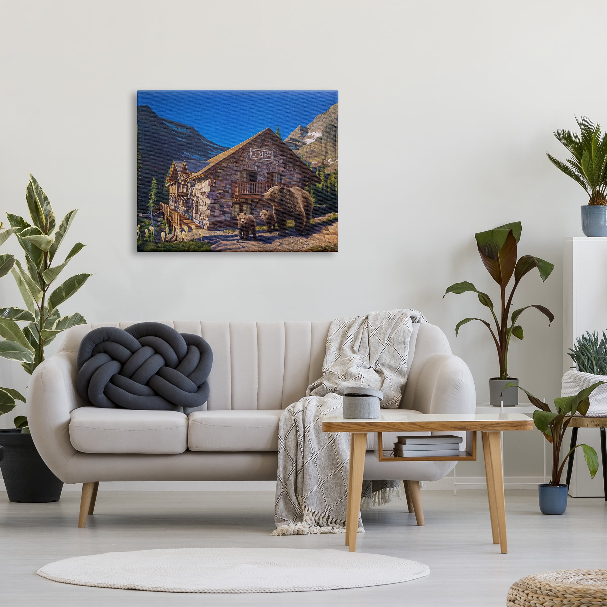 Stupell Industries Bears & Lodge Scenery Landscape Painting Gallery Wrapped Canvas Art Print Wall Art, 40 x 30