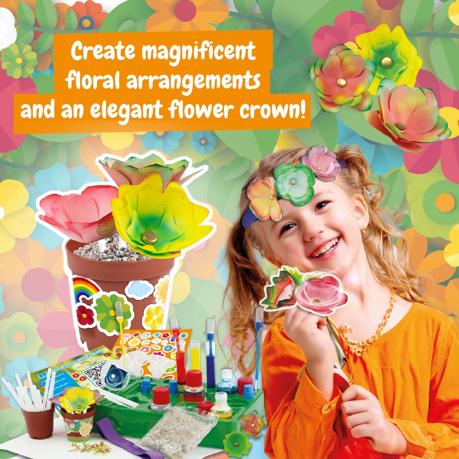 Science4you Paper Flower Making Kit for Kids Age 6+ – Make Your own 16 Paper Flowers Craft kit for Kids, Creative Toy Combining Arts and Crafts + Science Kit, Gift for Girls & Boys Age 6 7 8 9+