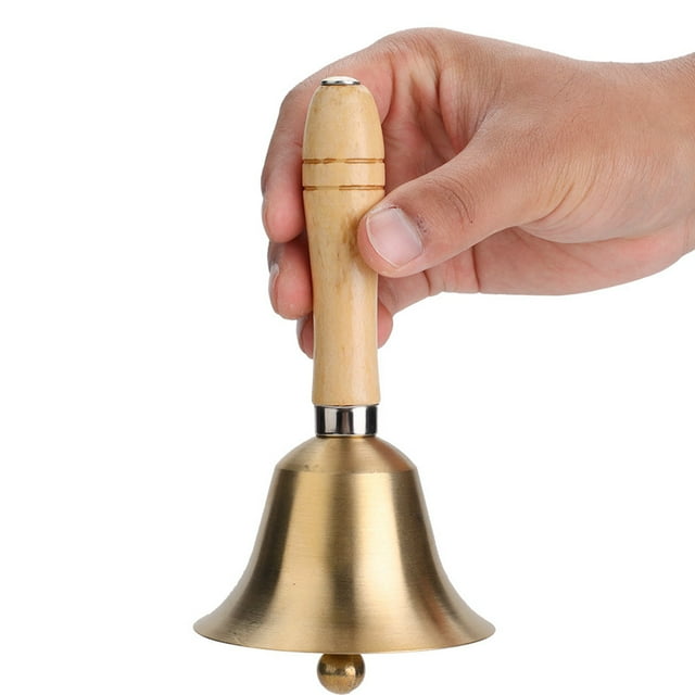 Campana de mano Bling Bling 8 cm Madera Cobre Oro
