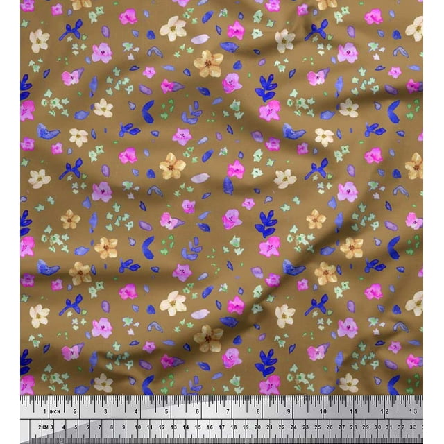 Soimoi Silk Fabric Flower Watercolor Print Sewing Fabric Yard 42 Inch Wide
