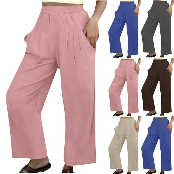 Itsame Womens Loose Long Pants Pocket Fashionable Solid Color Cotton High Waisted Wide Leg Sweatpants Beige Size 3XL