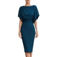 thumbnail image 2 of ClodeEU Women's Draped Batwing Short Sleeve Waist Cinched Midi Pencil Dress,Elegant Wedding Guest Bodycon Dress Dark Blue,Women's Plus L, 2 of 5