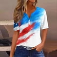 thumbnail image 2 of Women's Patriotic Star Print 250th Anniversary USA Shirt V-Neck Button Short Sleeve T-Shirts, 2 of 4