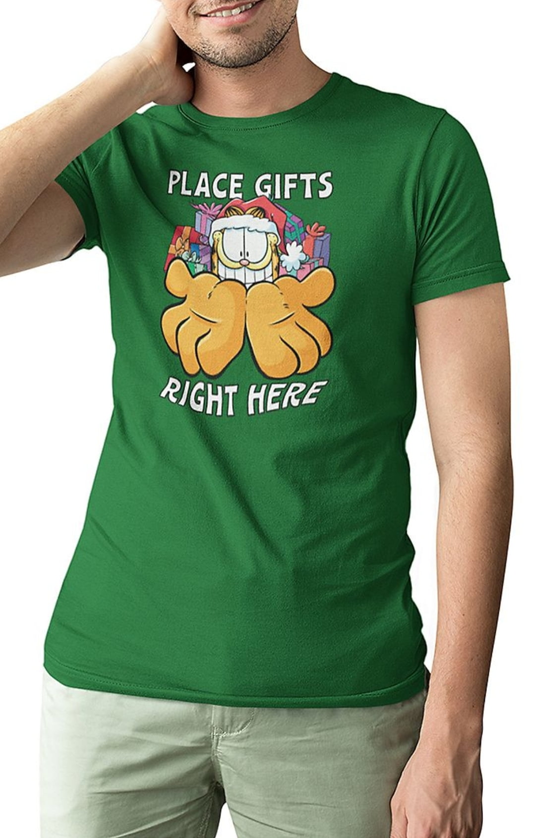 Christmas Garfield Place Gifts Right Here Green Graphic T-Shirt - Medium -  Walmart.com